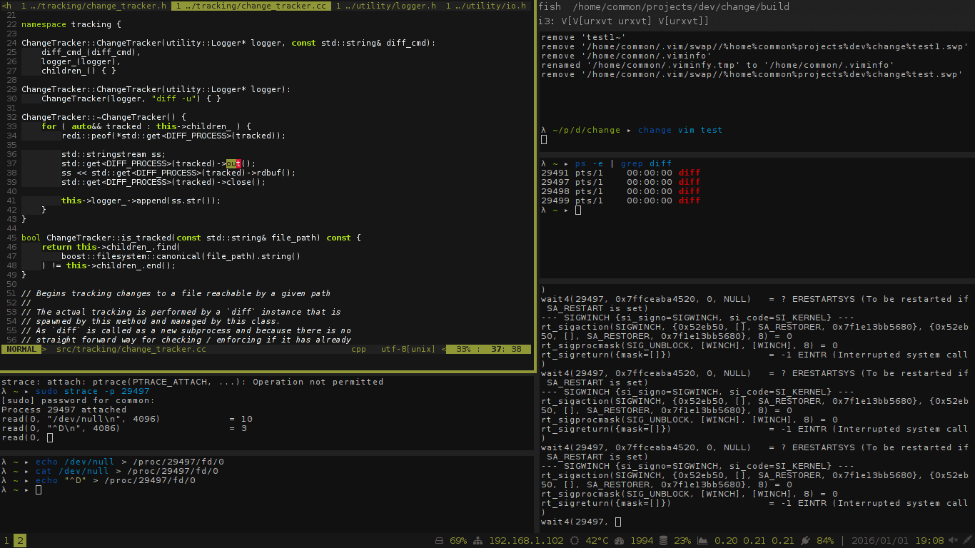 More complex unstaged example of a i3 session